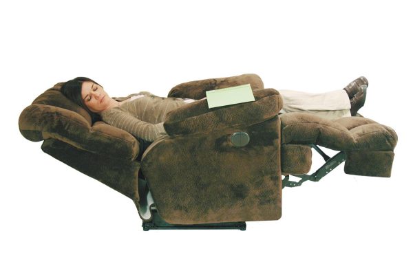 Catnapper Cloud 12 Power Chaise Lay Flat Recliner in Camel For Sale