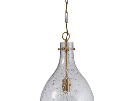 1-Light Pendant In Patinaed Brass With Stone Seeded Glass For Cheap