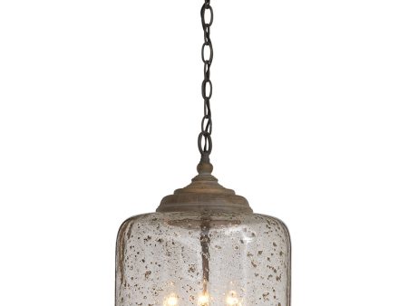 3-Light Pendant In Nordic Grey With Stone Seeded Glass For Sale