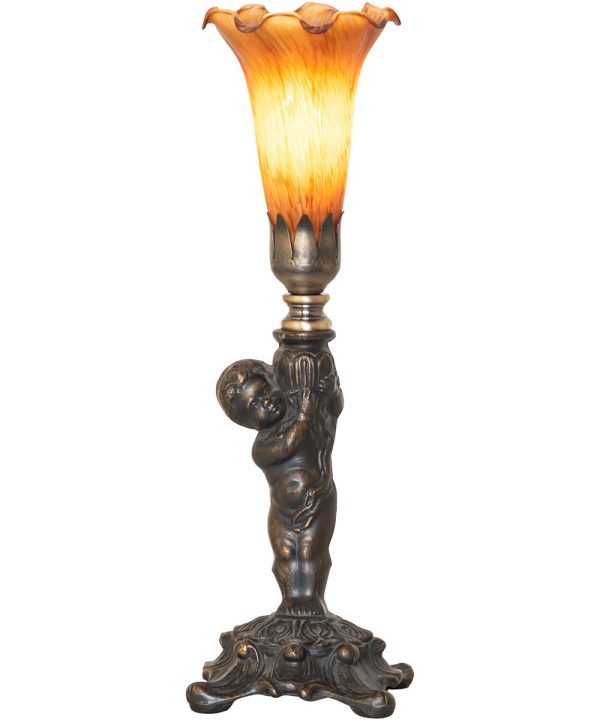 12  High Amber Pond Lily Cherub Mini Lamp Sale