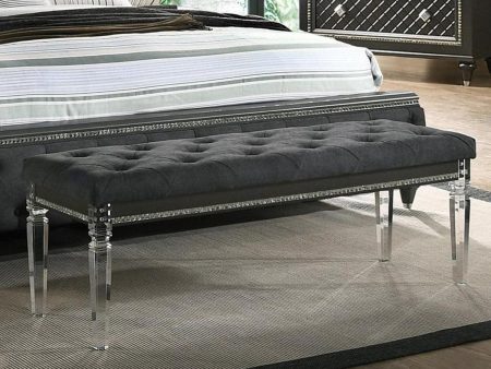 Crown Mark Giovani Upholstered Bench in Dark Silver B7900-94 For Sale