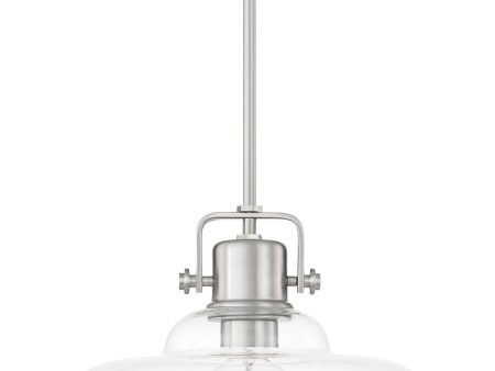 1-Light Pendant In Brushed Nickel With Clear Glass Online Sale