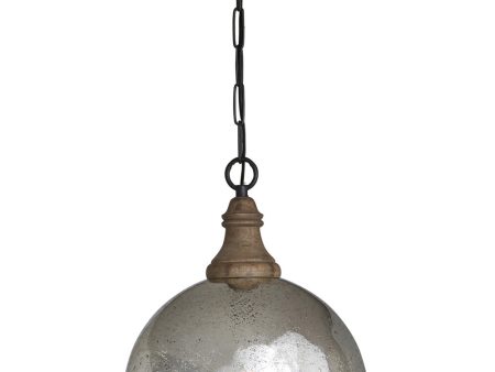 1-Light Pendant In Grey Wash & Pewter With Stone Seeded Mercury And Mango Wood Supply